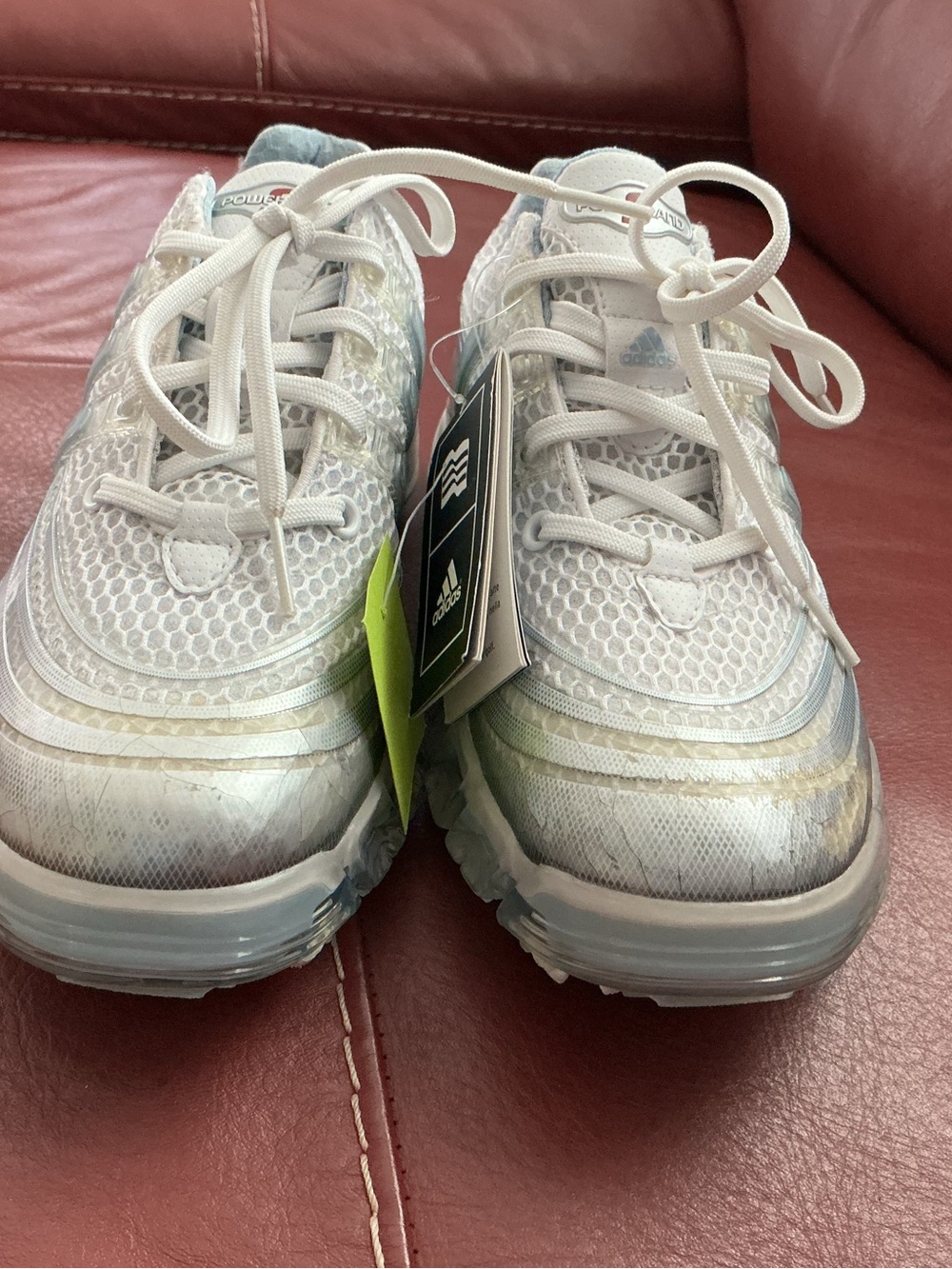 Womens White and Light Blue Breathable Mesh Adidas Golf Shoes Size 5